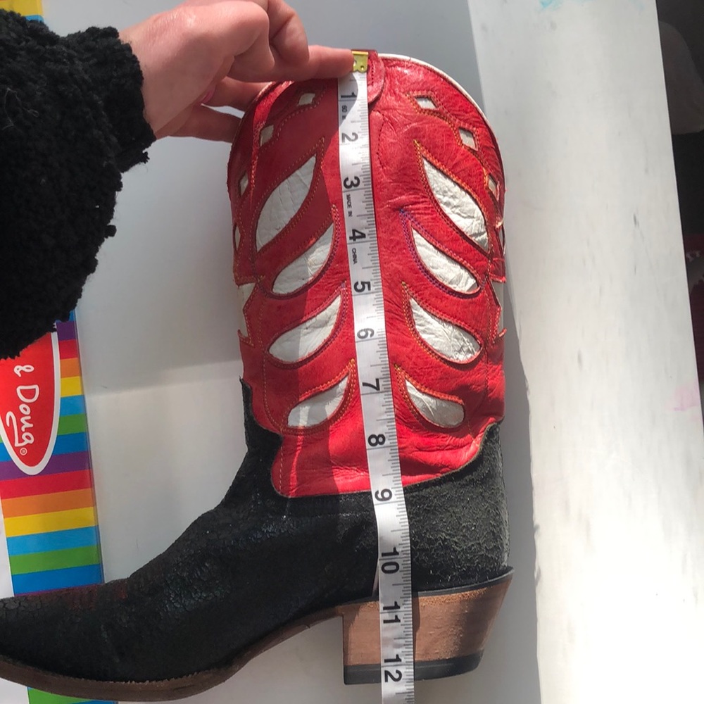 Justin Vintage Western Cowboy Boot Red & Black 7.5 - Picture 16 of 16